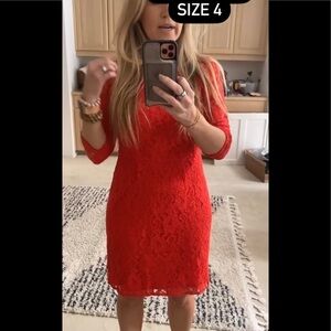 Sz 4 Broadway & Broome Red Lace 3/4 Sleeve Dress w/Red Slip
